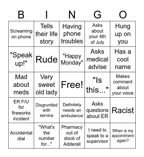 Kristin's Monday Bingo Card
