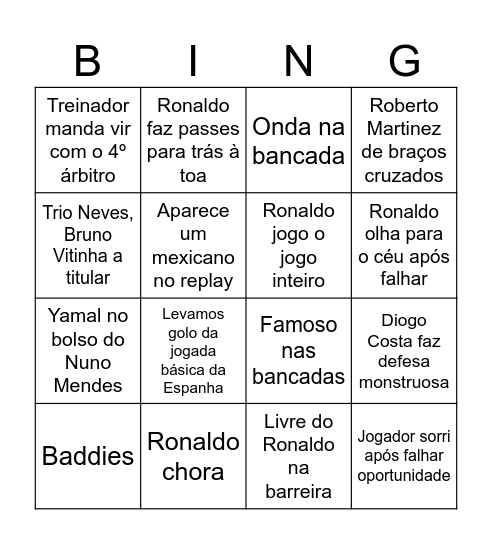 Bingo Portugal x Espanha Bingo Card