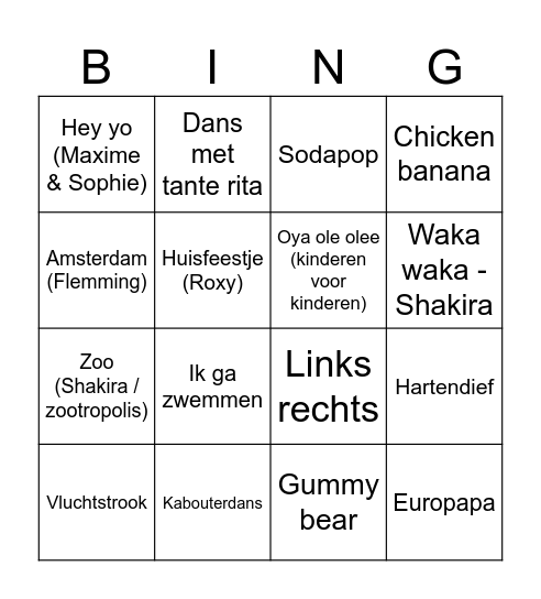 Muziekbingo Groep 5 Bingo Card