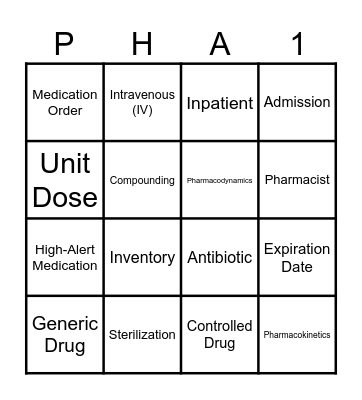 Hospital Pharmacy Bingo Card