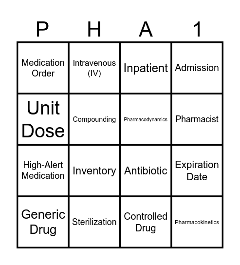 Hospital Pharmacy Bingo Card