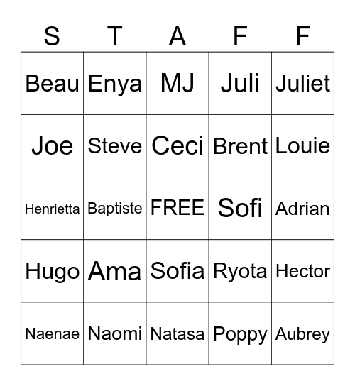 CSW 26 Staff Bingo Card