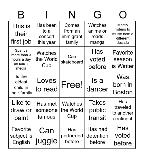 Changemaker Bingo Card