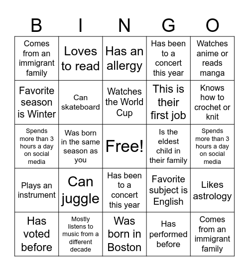 Who's In the Room? Bingo Card