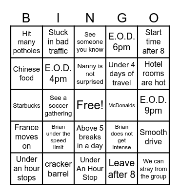 Moving Bingo Card