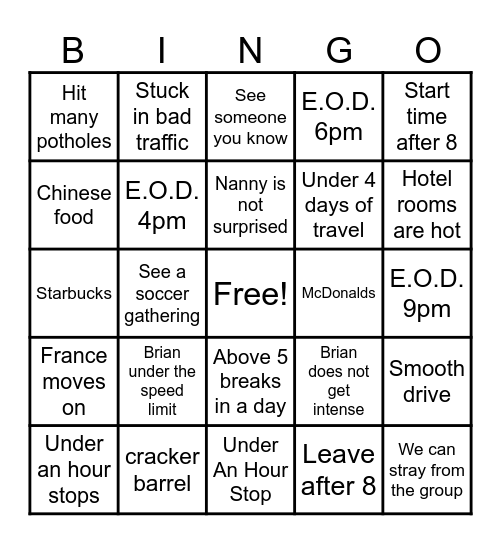 Moving Bingo Card