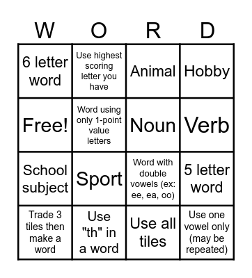 Scrabble Scramble: BINGO Card