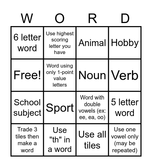 Scrabble Scramble: BINGO Card