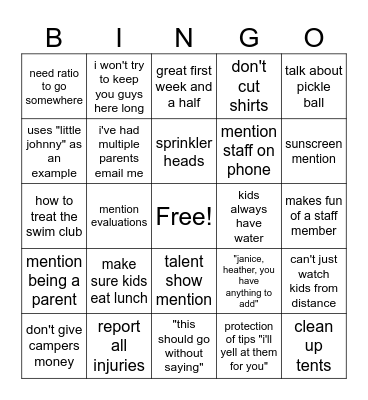 Staff Meeting Bingo Card