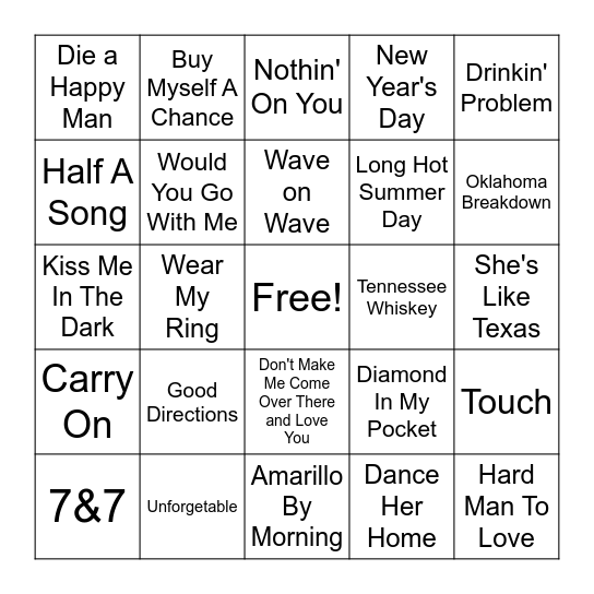 Singo Bingo Country Greats Bingo Card
