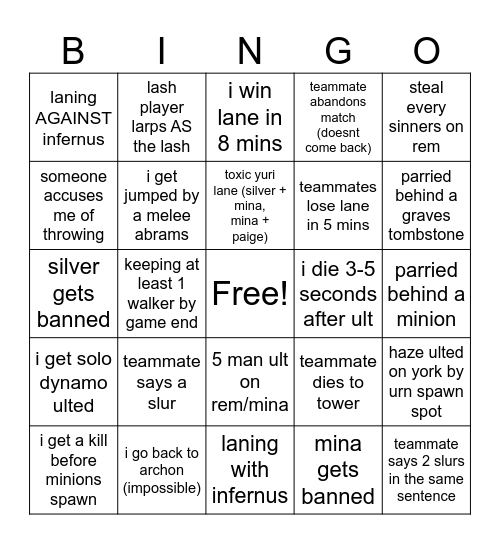 deadlock bingo Card