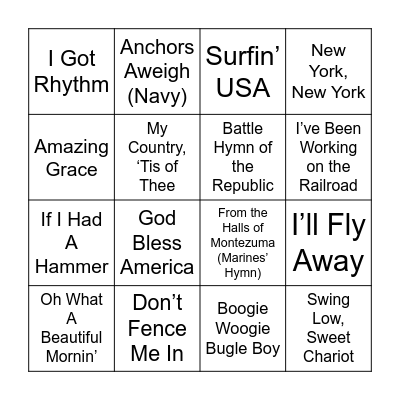 Americana Bingo Card