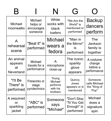 "Michael" Movie Bingo Card