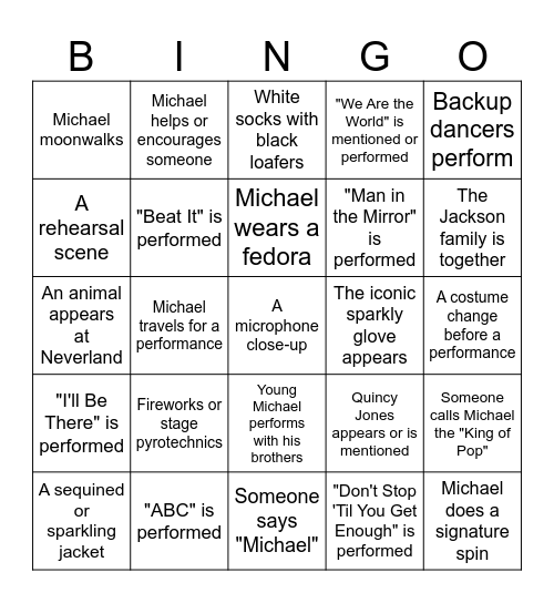 "Michael" Movie Bingo Card