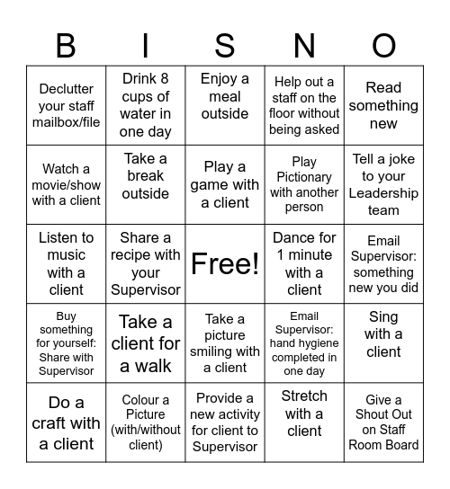 BISNO WELLNESS BINGO Card