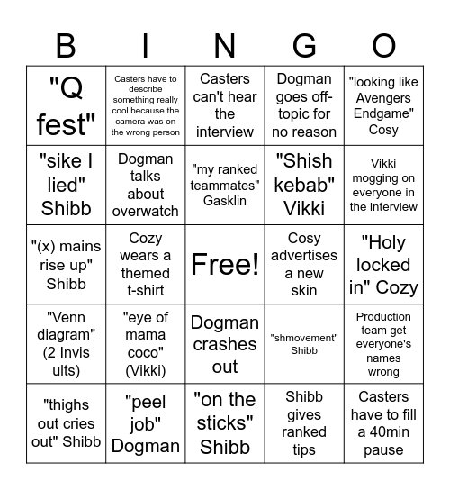 Caster Bingo Card