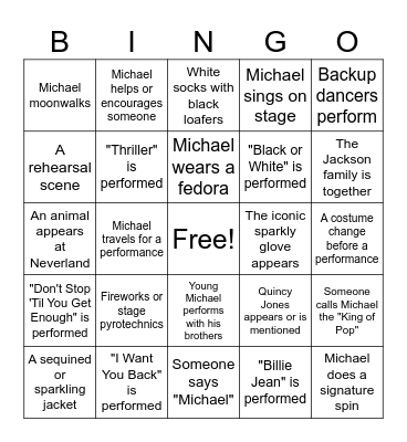 "Michael" Movie Bingo Card