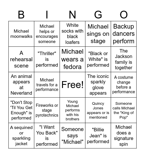"Michael" Movie Bingo Card