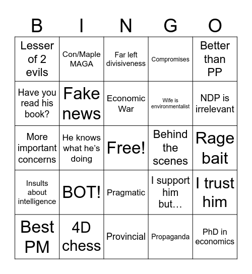 Carney Stan Replies Bingo Card