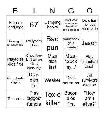 DBD Bingo (credit to ValloVT) Bingo Card