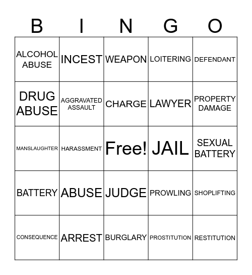 ABC's OF CRIME Bingo Card