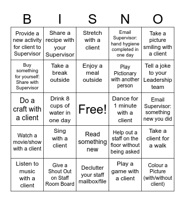 BISNO WELLNESS BINGO Card