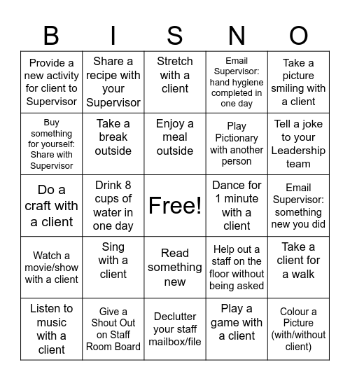 BISNO WELLNESS BINGO Card