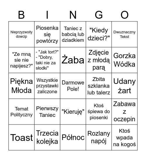 Bingo Weselne Bingo Card
