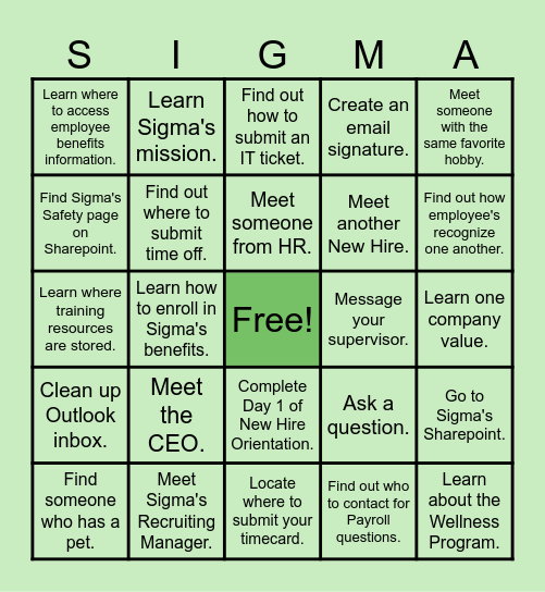 Welcome to Team Sigma! Bingo Card