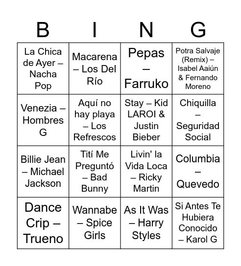 ¡Que suene la música! Bingo Card