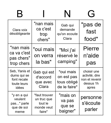 PREPA VACANCE Bingo Card