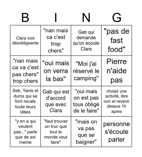 PREPA VACANCE Bingo Card