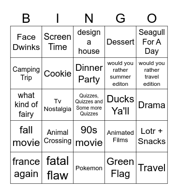 Pop Quiz Time Ya'll Bingo Card