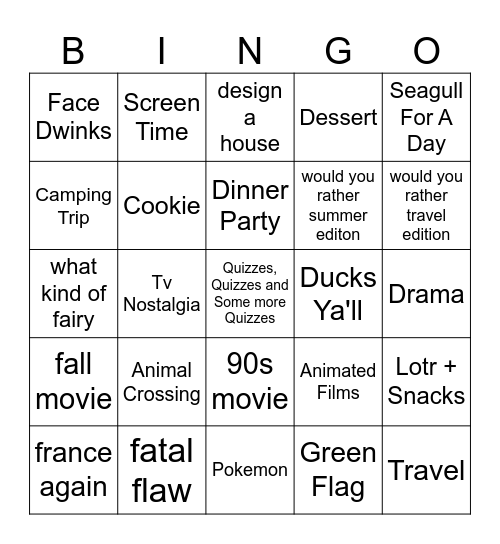 Pop Quiz Time Ya'll Bingo Card