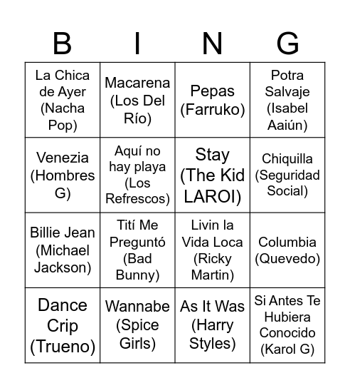 ¡Que suene la Música! Bingo Card