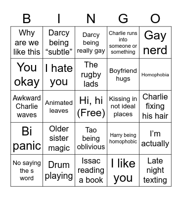 Heartstopper Bingo Card