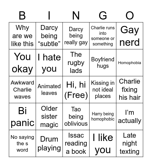 Heartstopper Bingo Card
