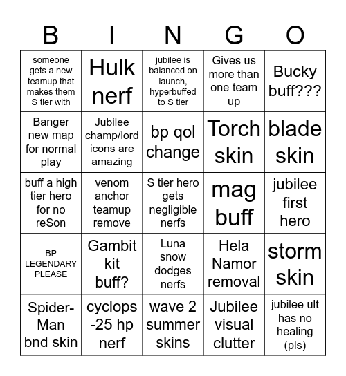 szn 9.0 MRVLS predictions Bingo Card