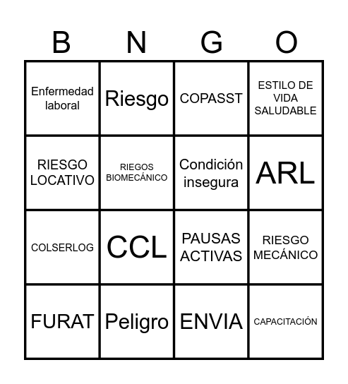 SEGURIDAD Y SALUD EN EL TRABAJO Bingo Card