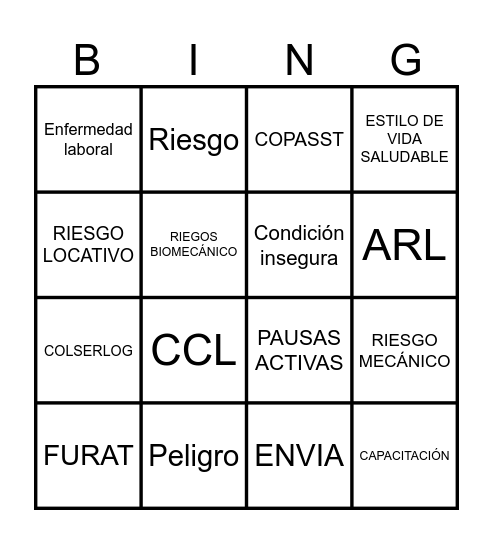 SEGURIDAD Y SALUD EN EL TRABAJO Bingo Card