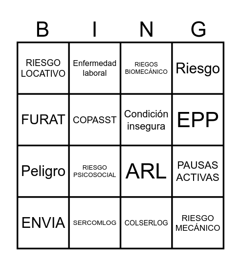 SEGURIDAD Y SALUD EN EL TRABAJO Bingo Card