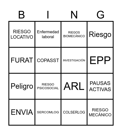 SEGURIDAD Y SALUD EN EL TRABAJO Bingo Card