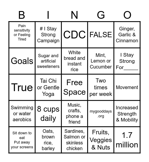 July  Chronic Disease Awareness Bingo Card