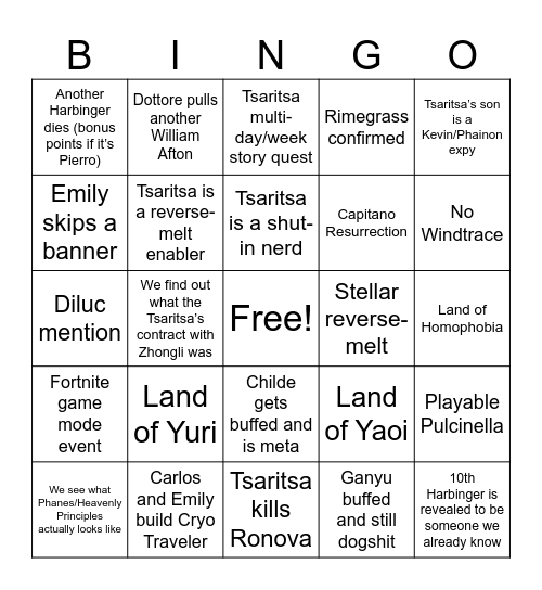 Snez Bingo Card