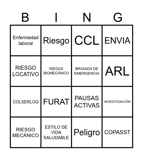 SEGURIDAD Y SALUD EN EL TRABAJO Bingo Card