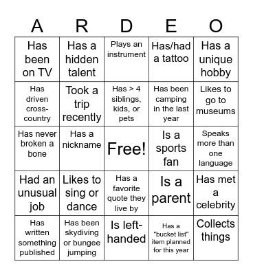 Ice Breaker Bingo Card