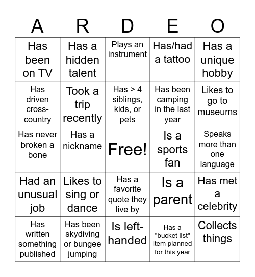Ice Breaker Bingo Card