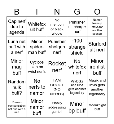 MARVEL RIVALS SEASON 9 Bingo Card