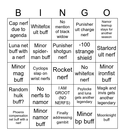 MARVEL RIVALS SEASON 9 Bingo Card
