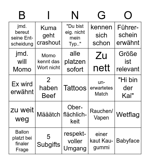 Kuma Bingo Card